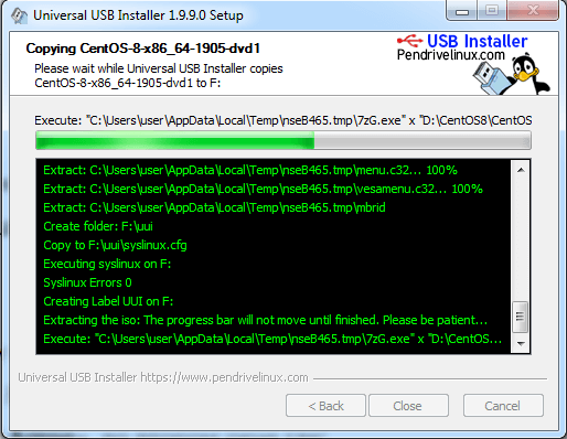 Universal USB Installer запись CentOS